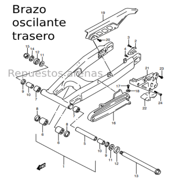 brazo oscilante trasero dr650